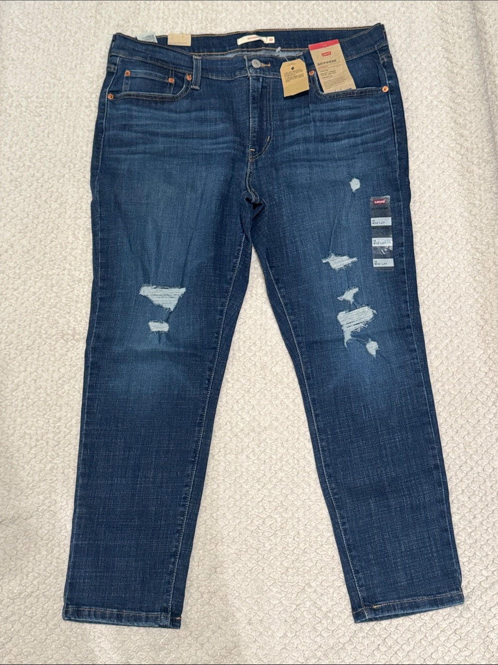 Levi's Women's Distressed Dark Blue Boyfriend Jeans